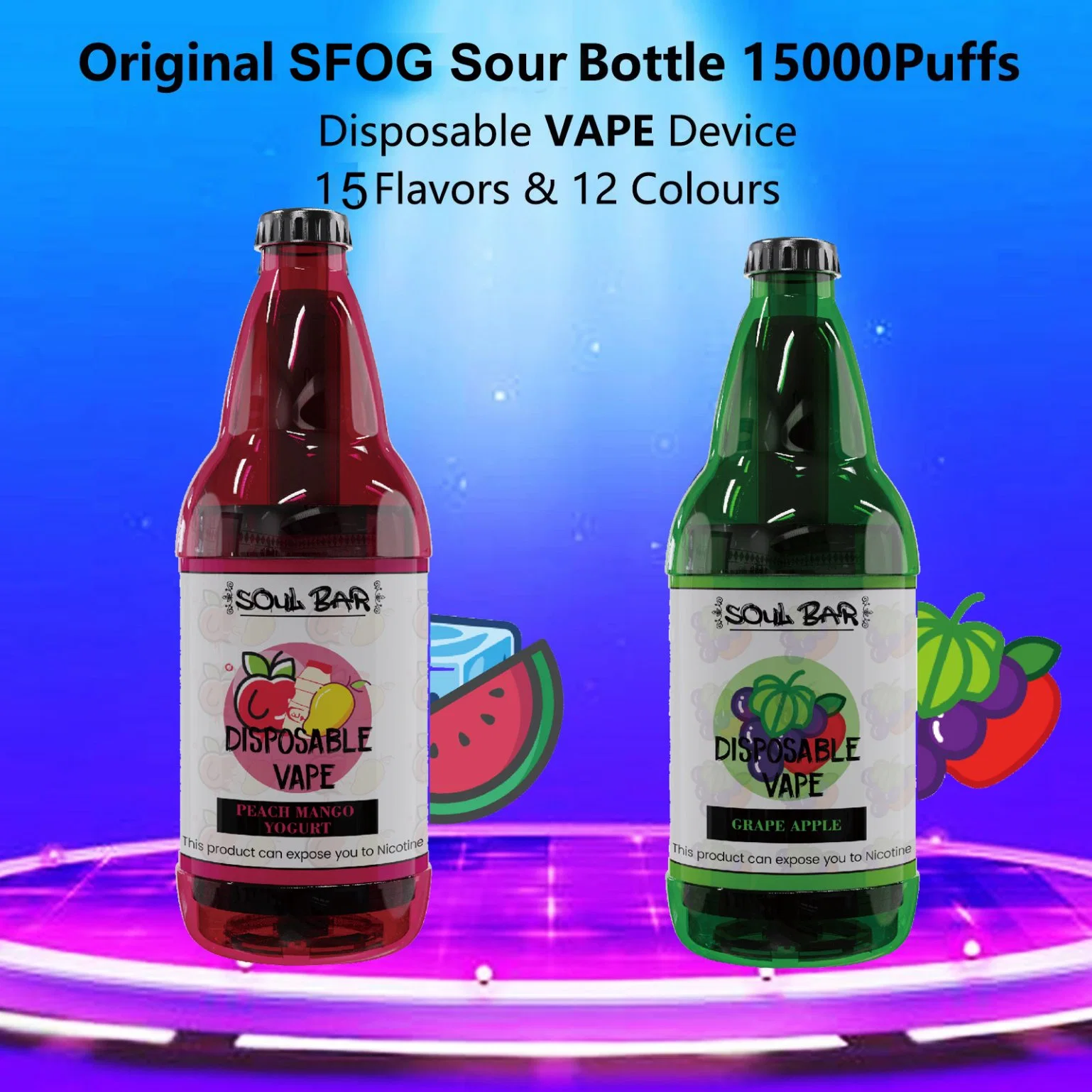 Sfog Vape Jetable Mesh Coil 1500 bouffées Cigarette électronique Forme de bouteille de bière Barre aigre Ecig