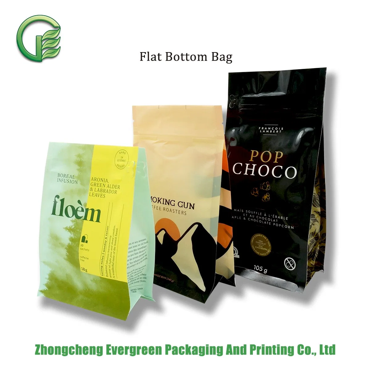 Resealable Zipper Tea Coffee Packaging Pouch Pet PE Matt Color Customer Design Quad Seal Stand up Flat Bottom Food Small Bags