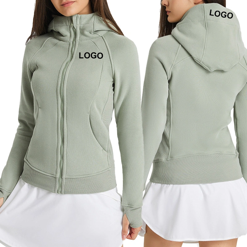 Autumn and Winter New Thick Warm Hooded Sports Coat Women Outdoor Casual Wear Yoga Training Fitness Jacket