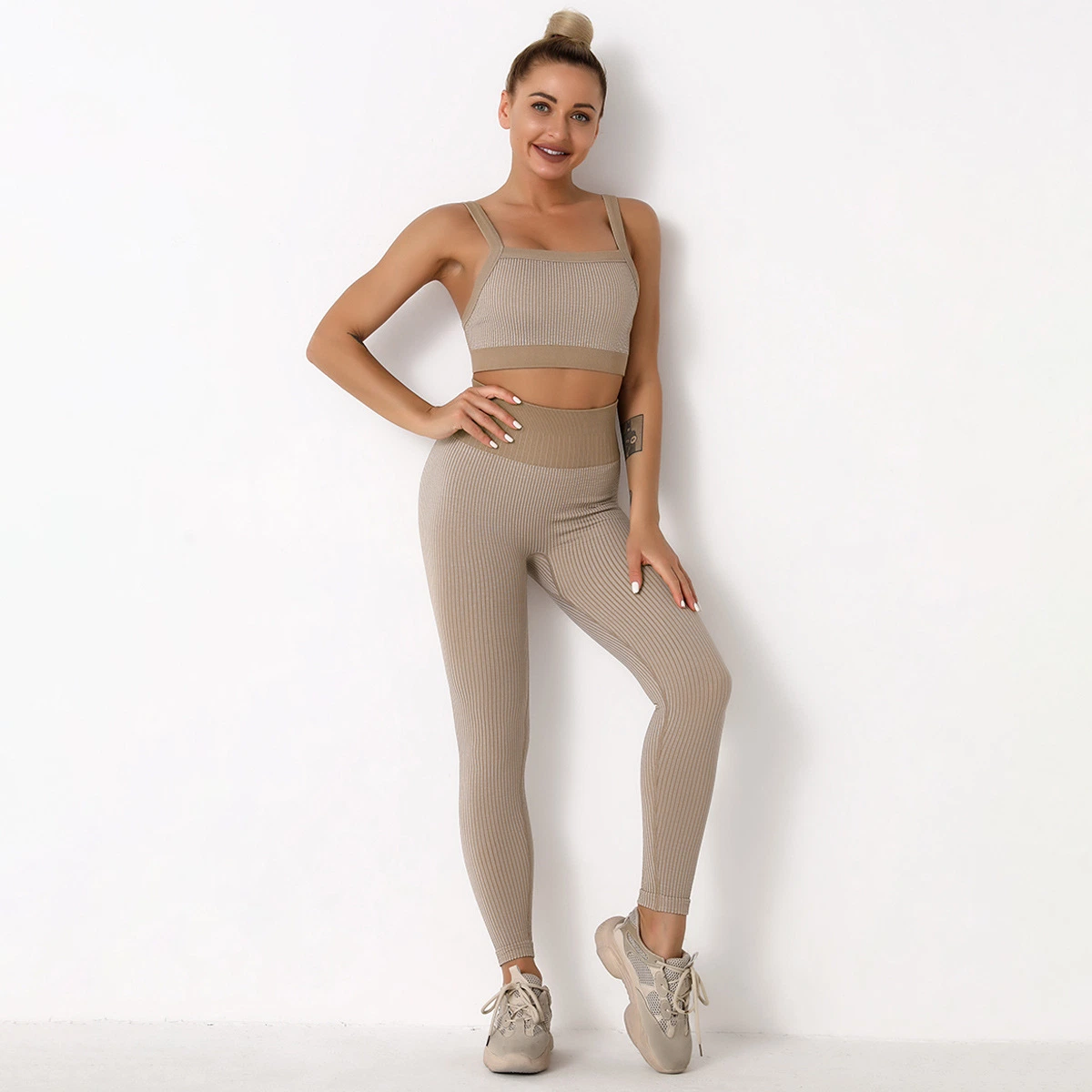 Les femmes Soutien-gorge sans soudure de remise en forme de yoga+Pantalons Leggings Set Salle de Gym Sports d'entraînement de l'usure