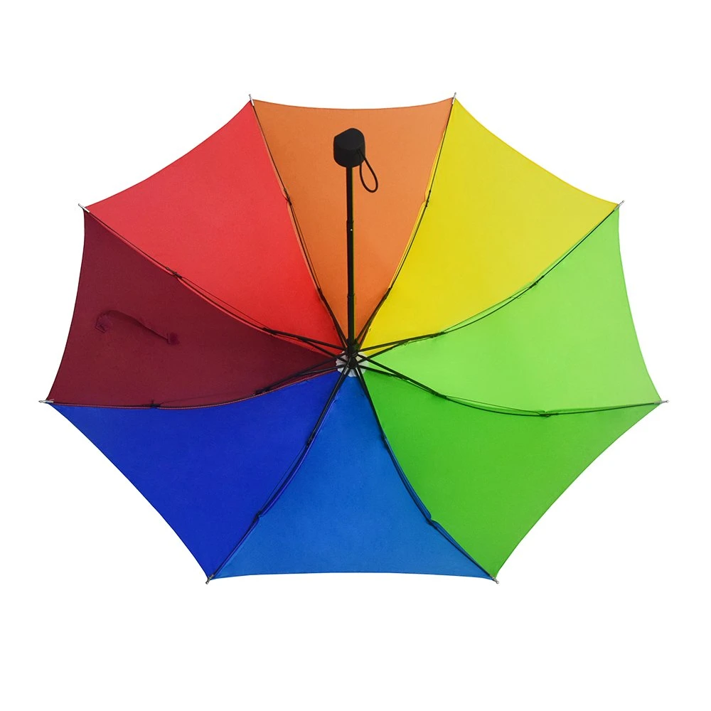 Cheap China OEM Custom Logo Print Colorful Rainbow Compact Manual Folding Umbrella for Outdoor