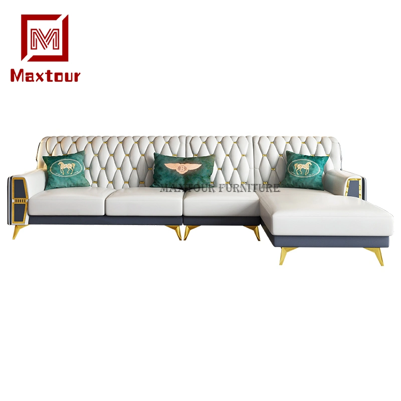 Modern Couch Light Luxury Home Furniture Living Room Stainless Steel Legs Leather Sectional Sofa Chaise Lounge Set