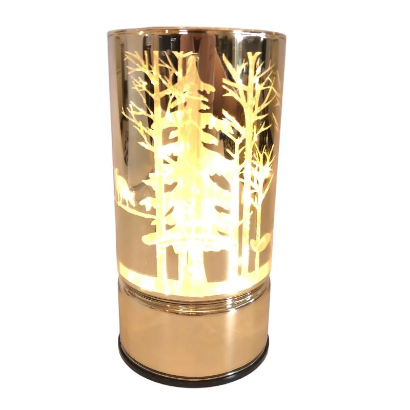 Christmas Golden Metal and Glass Candle Holder with LED Light for Home Decoration