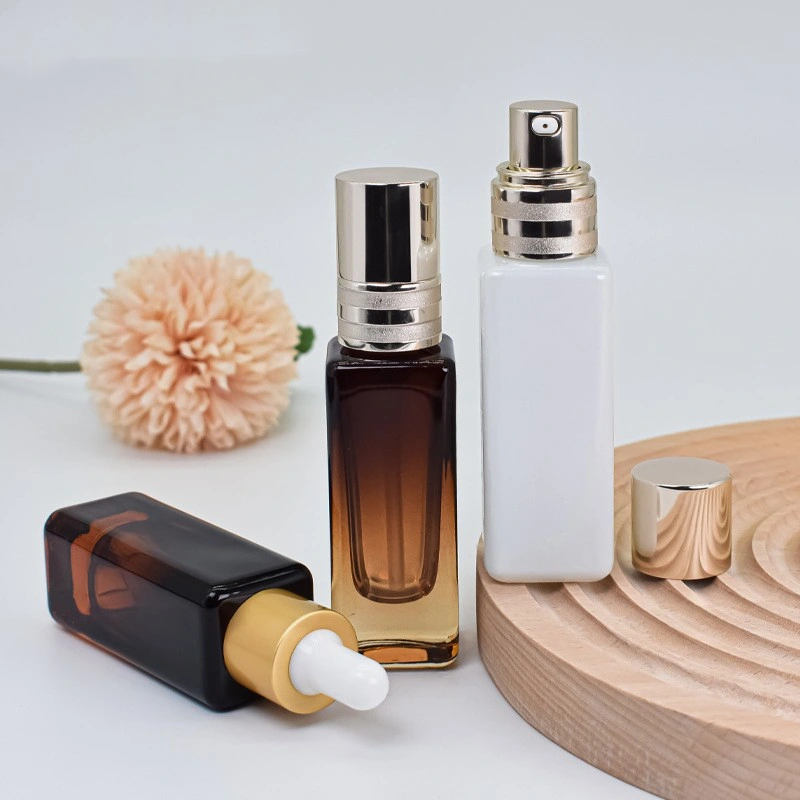 Oily Emulsion 30/50ml Wholesale/Supplier Skin Care Lotion, Amber Bottle Square Glass Serum Bottle Thick Bottom Face Oil Essence Bottle