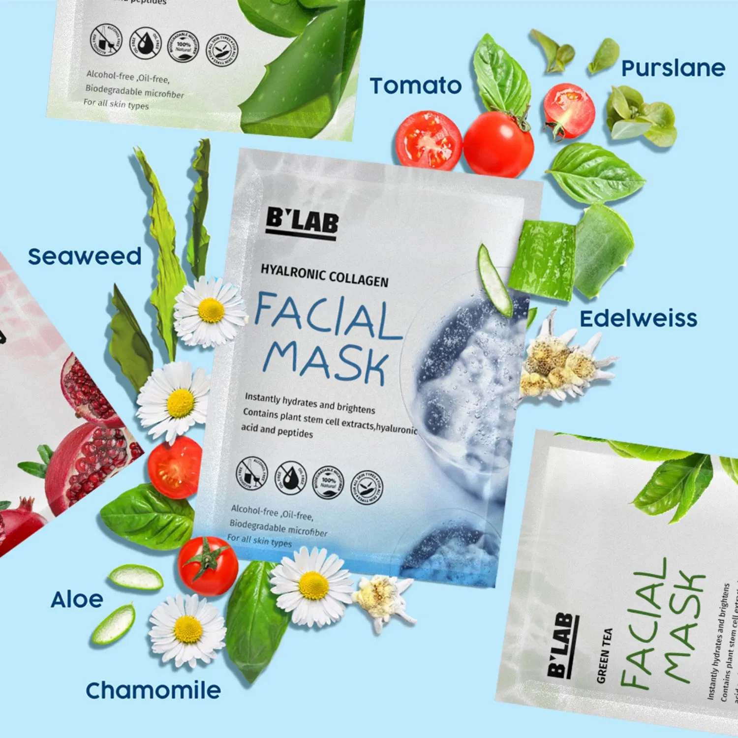 OEM Masque facial sous étiquette privée de soins de peau blanchissant Masque Hydratant Visage jetables feuille