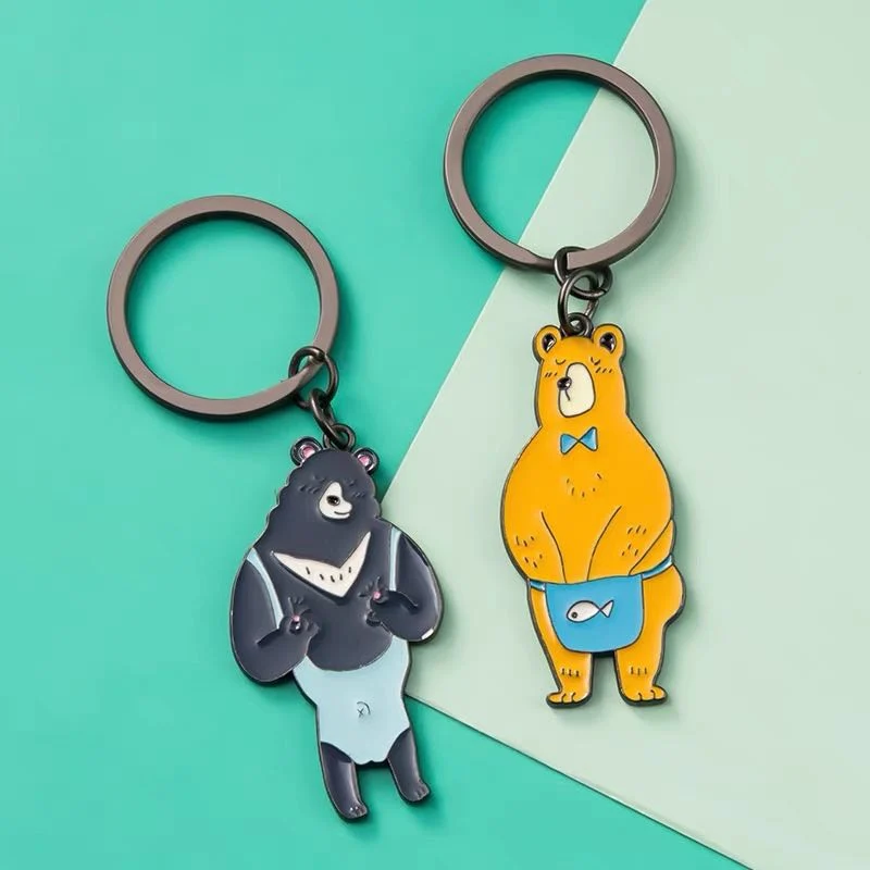 Promotional Metal Custom Logo Personalized 2D 3D Cute Bear Cat Rabbit Design Souvenir Name Key Holder Keyring, Key Chain for Key