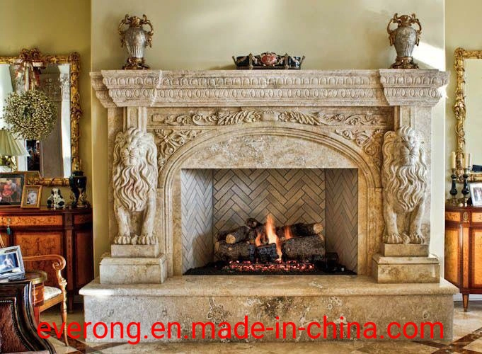 Popular Design Natural Stone Fireplace with White/Beige Marble