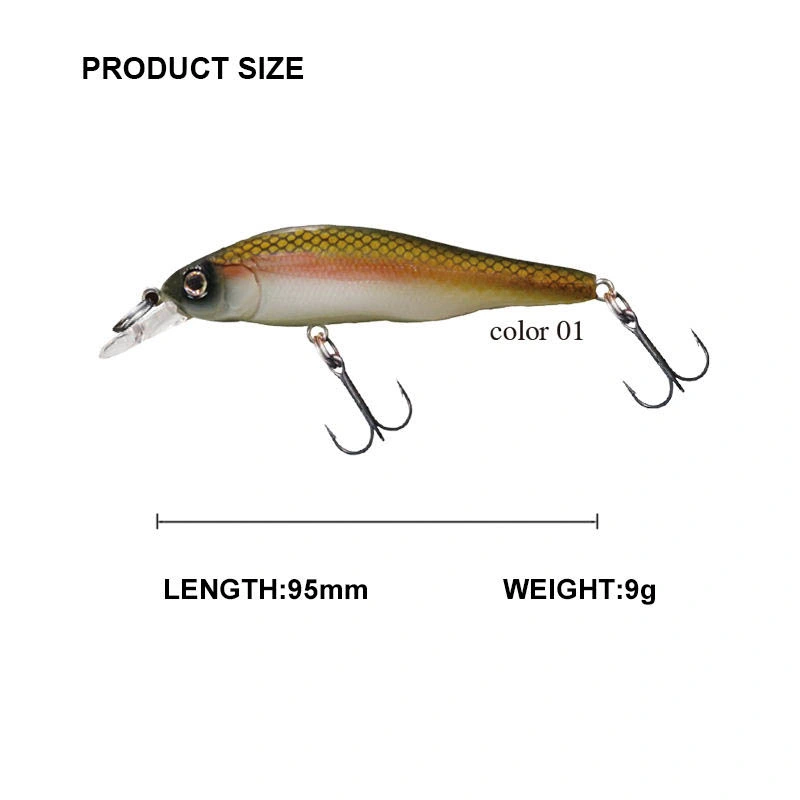 Topwin Minnow Lure Easy to Operate 95mm 9g Minnow Lure Laser Coating Minnow Hard Bait