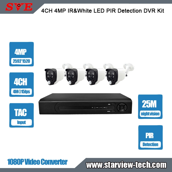 4CH 4MP IR&White LED PIR Detection Ahd/Tvi/Cvi/Analog Input DVR Security Camera Kit