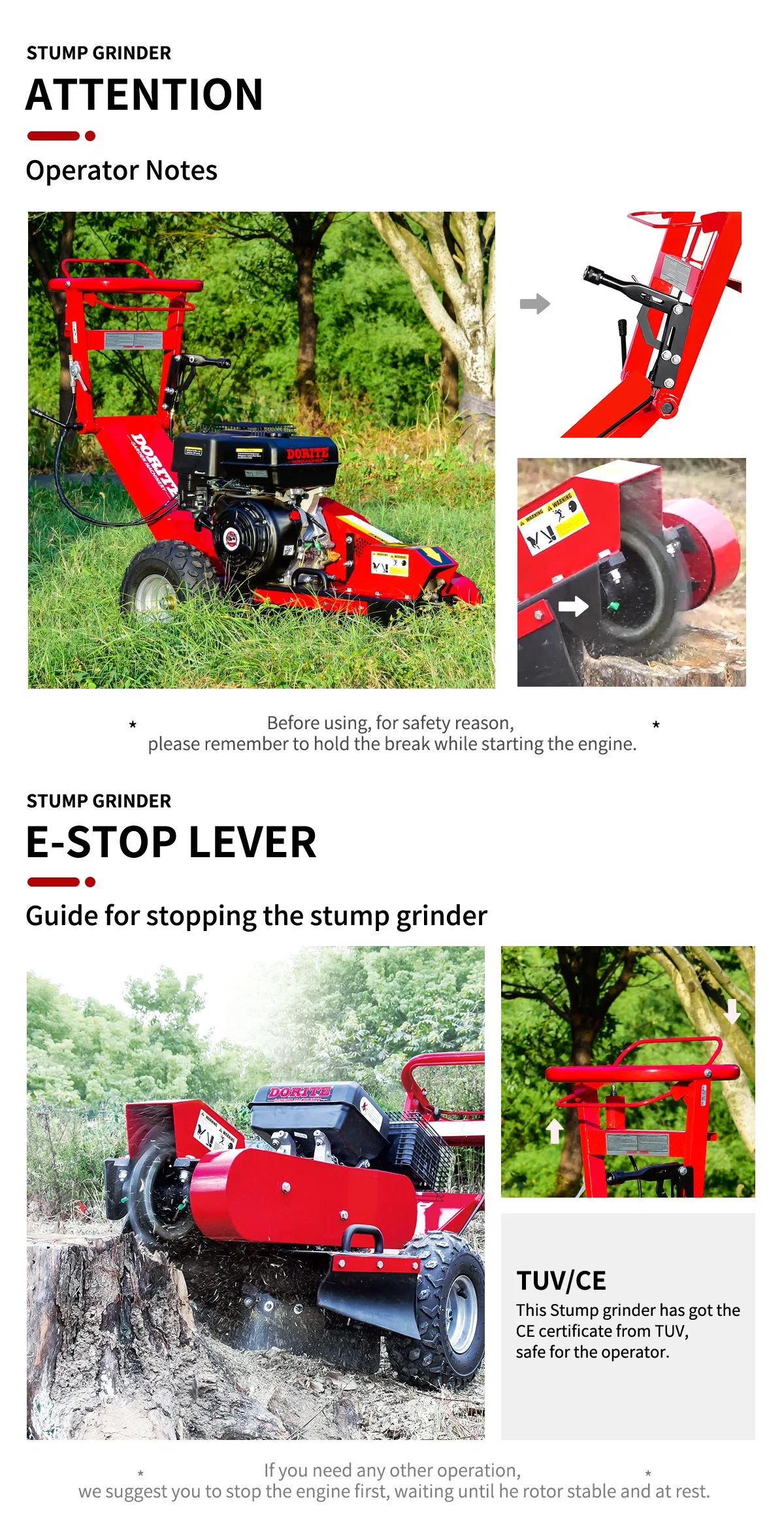 15HP Petrol Pull Start Tree Root Removing Machine High Efficiency Stump Grinder