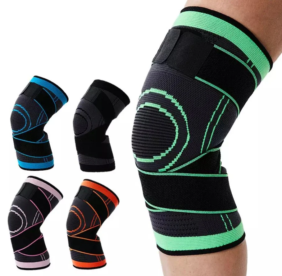 Sport Basketball punto Nylon Spandex compresión rodilla almohadilla con Correas ajustables