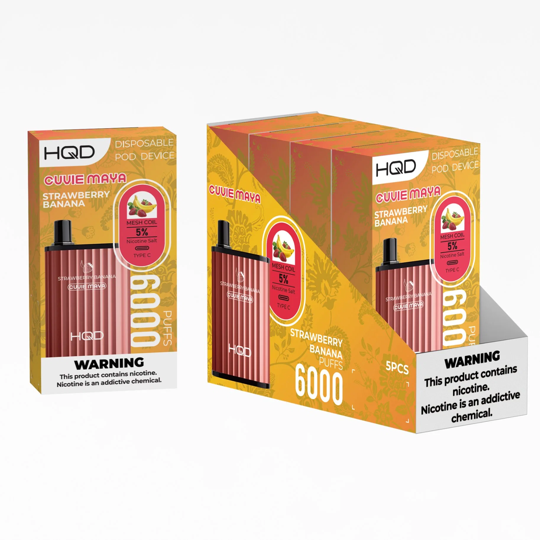 HQD 6, 000 Puffs Cuvie Maya VAPE desechable con sabores de plátano de fresa