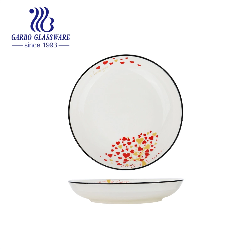 Wholesale OEM Decal Under Glazed 7inch Fine Porcelain Dinner Rice Plate with Black Rim (TC23M006180-TC171)