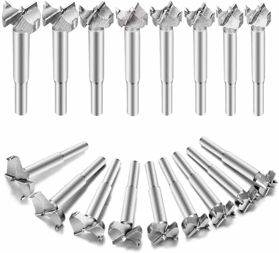 Brocas Forstner, 17PCS brocas Forstner, brocas de acero de alta velocidad, tungsteno, juego de brocas para madera, brocas para madera, abridor de tornillo sinfín para madera