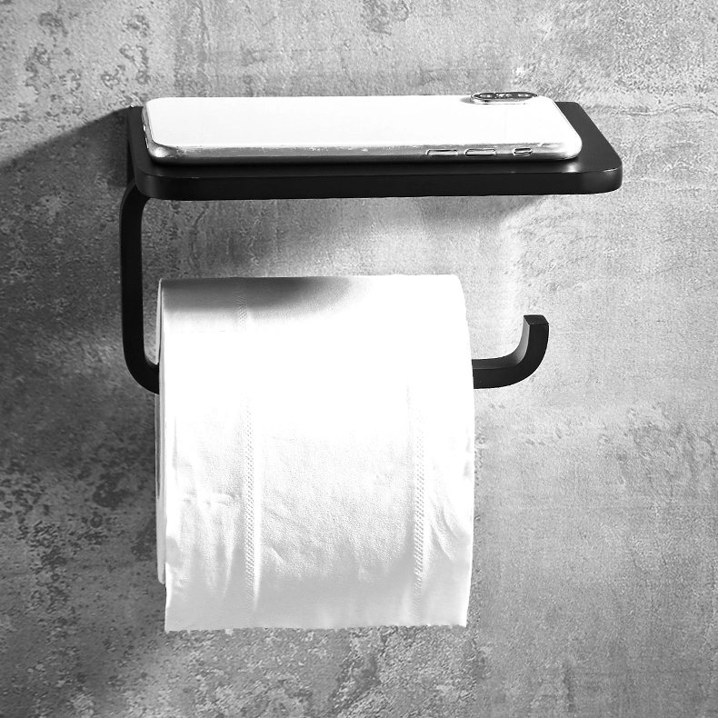 Wc cuarto de baño moda portarrollos de papel y soporte para teléfono negro mate