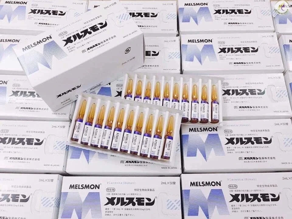 Melsmon Japon Original placenta humain injectable anti vieillissement soins de la peau Injection Haut de page Vente Melsmon placenta humain 50 ampoules