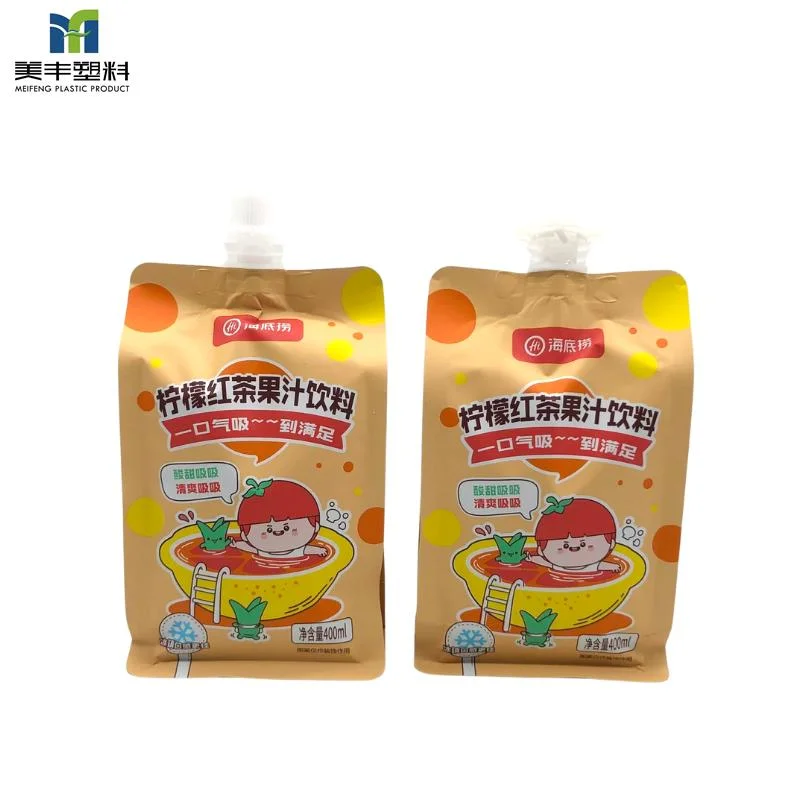 Custom Printed Reusable Transparent Doypack Liquid Beverage Baby Food Juice Box Square Flat Bottom Plastic Packaging Bag Stand up Spout Pouch