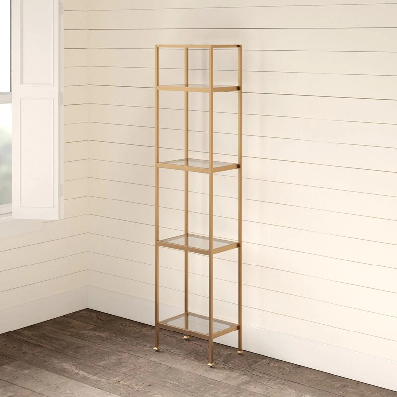Home Furniture Antique Buchanan Etagere Modern Glass Ladder Bookcase Shelf with Golden Metal Shelf for Living Room