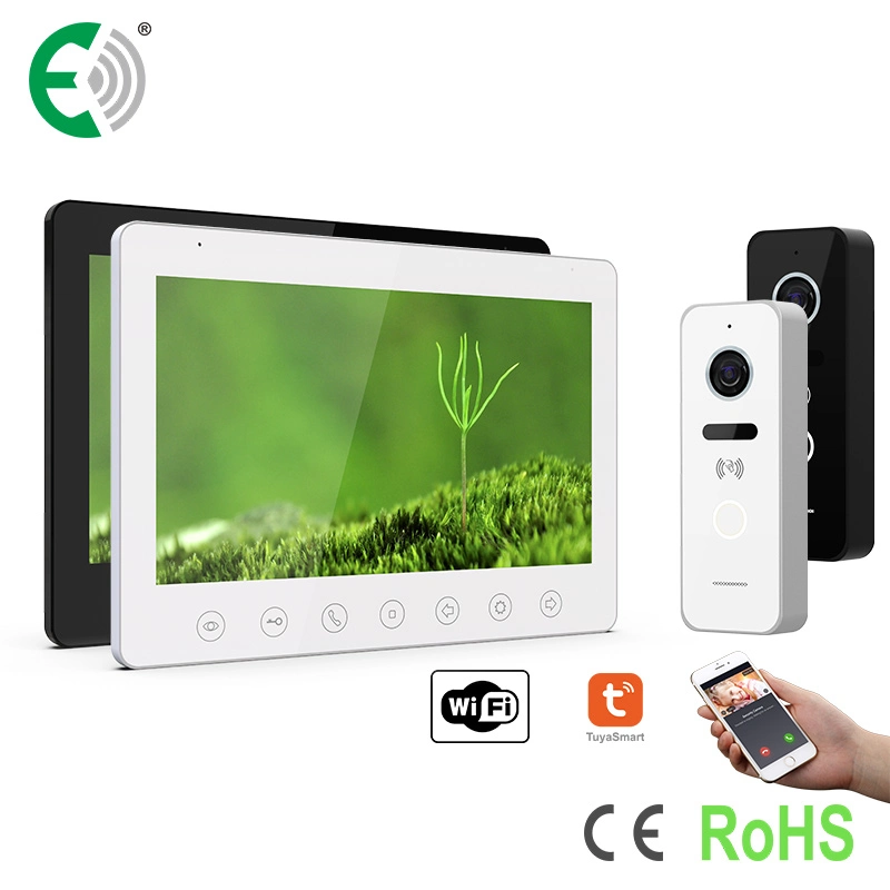 4-Wire WiFi HD 10.1"Touch Buttons Video Doorphone with Delicate Doorbell Supports Card Unlock