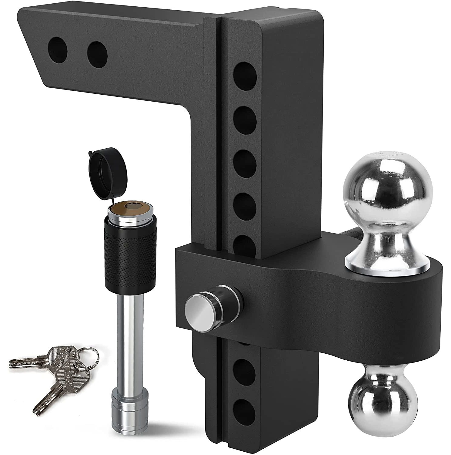 Hitch Ball Mount W/Forged Aluminum Shank, 8-Inch Drop/Rise, Fits 2-Inch Receiver, 2'' & 2-5/16'' Combo Aluminum Tow Balls with Double Stainless Steel Pins