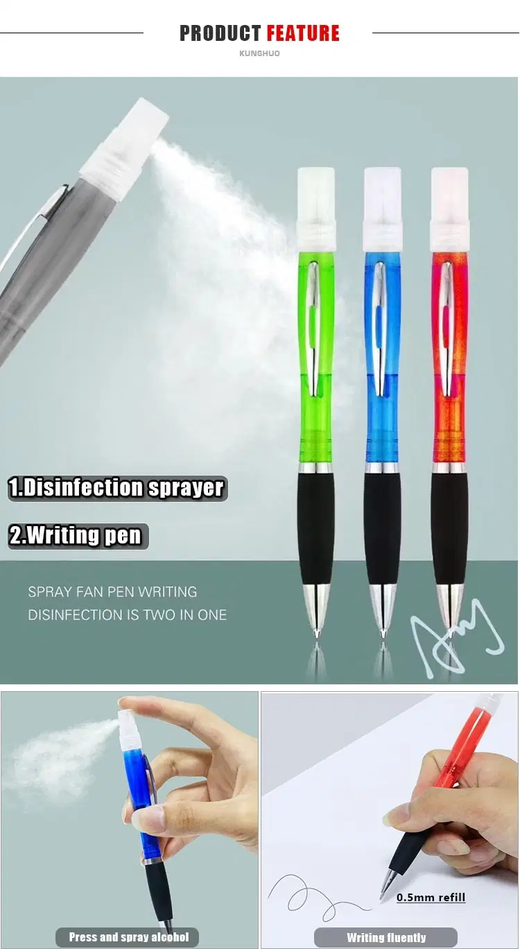 Promotional Refillable Antiseptic Alcohol Hand Sanitizer Spray Pen Ball Point Pen