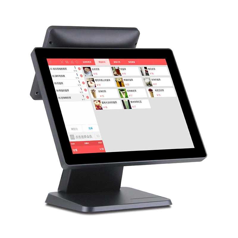 All in One 15 Inch Cash Register Payment Terminal Capacitive Touch Dual Screen 9.7 Inch Dual Screen POS System