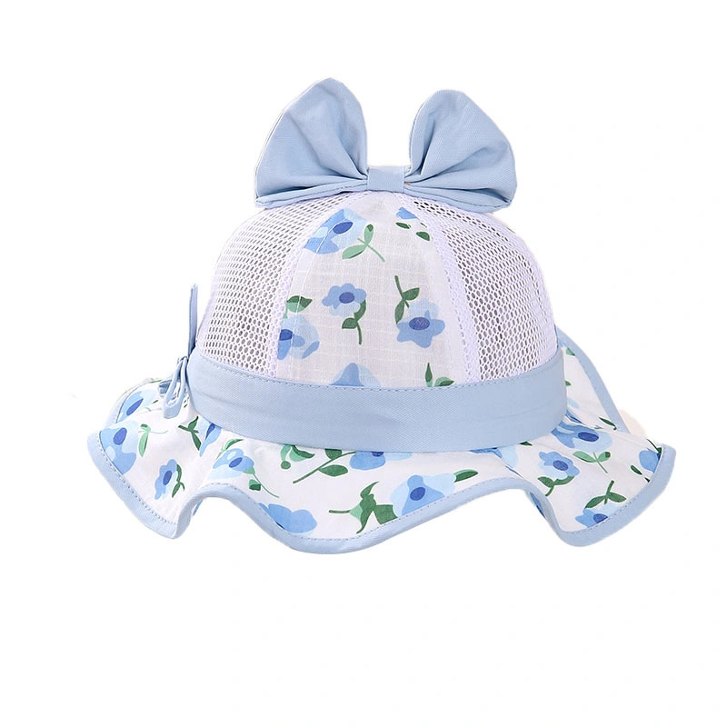 New Baby Girls Shade Fisherman Wrapped Floral Bow Printed Mesh Pot Cap