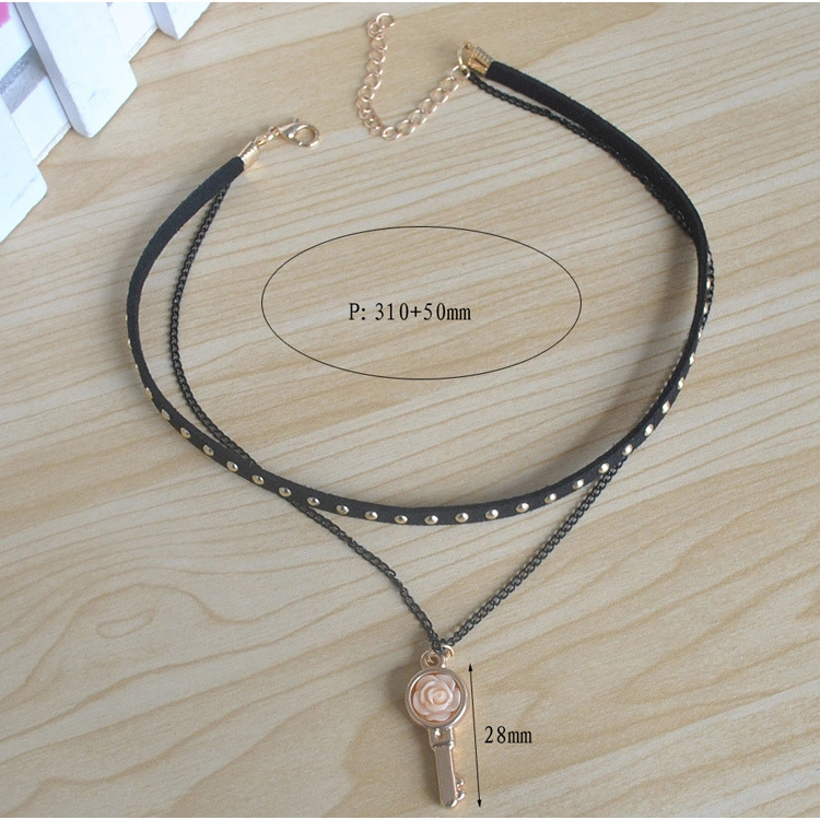 New Pukn Fashion Double Layers Jewelry Leather Chain with Stylish Pendant Choker Necklace