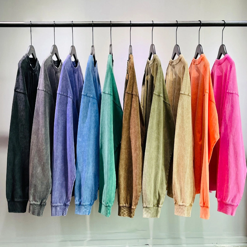 Qualität Heavy Cotton Einfarbig Langarm Oversize-T-Shirts Custom Washed T-Shirt im Vintage-Stil