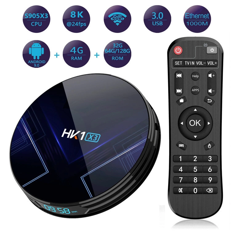 Voz Caixa TV 8K Resolução HK1 X3 Media Player 4 GB/128 GB 1000m LAN poderoso chip Amlogic S905X3 Caixa de jogos