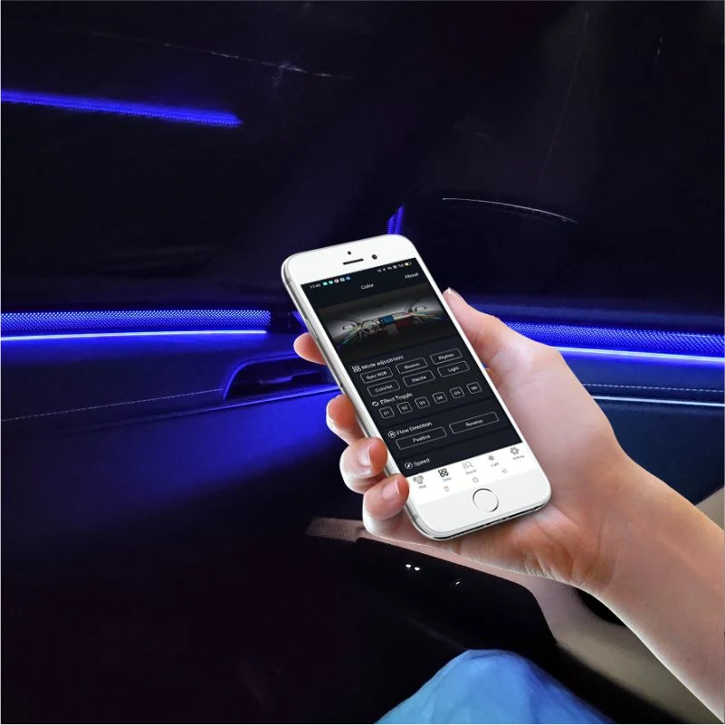 Luxury Car Customization Low Voltage Protection Optical Fiber LED Car Ambient Light with 8 Colors Changing Modes