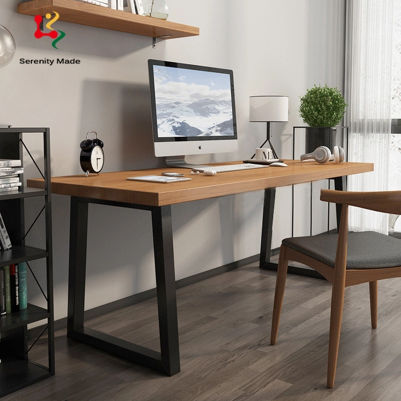 Industrial Design Home Office Furniture Rectangle Wooden Top Metal Base Computer Working Desk