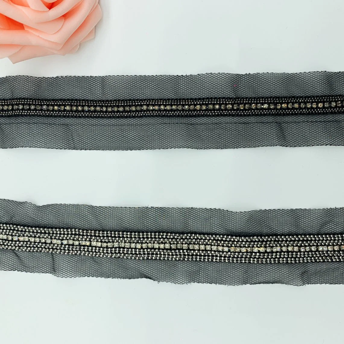 Black Lace Trim with Beaded for Apparel Chain Trimming