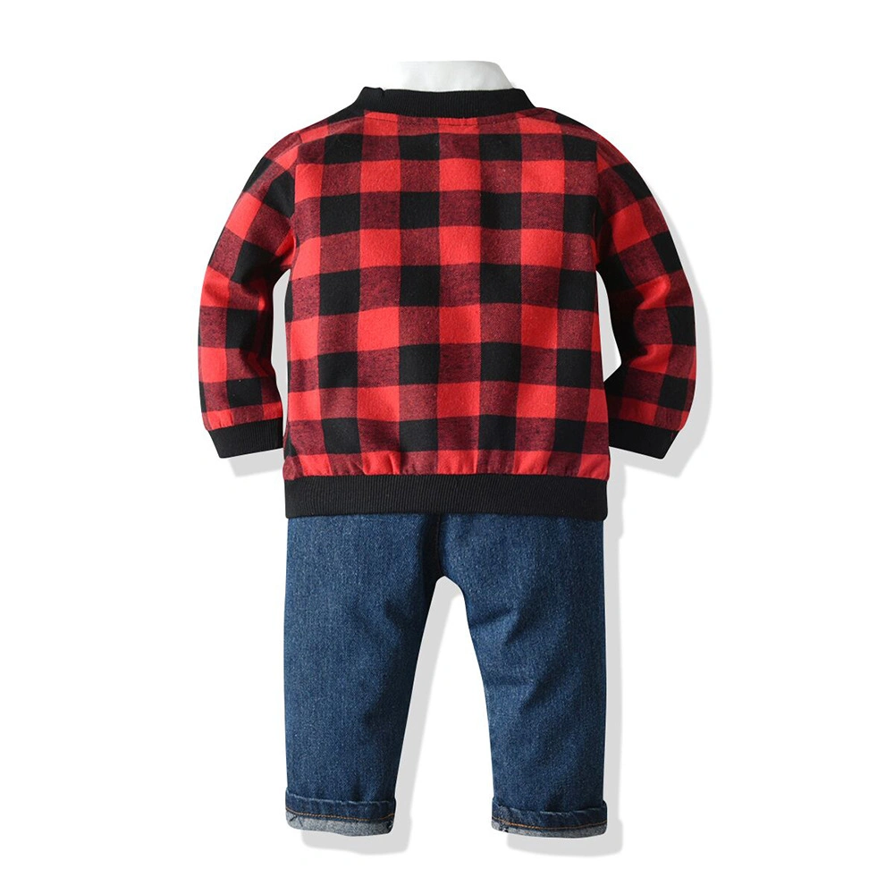 Fashion Boys Clothing Set Cotton Long Sleeve Baseball Shirt+Waistcoat+ Denim Pants Part