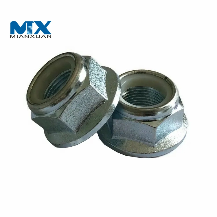 Zinc Plated Steel Wheel Spindle Flanged Nylon Lock Nut for Vehicles