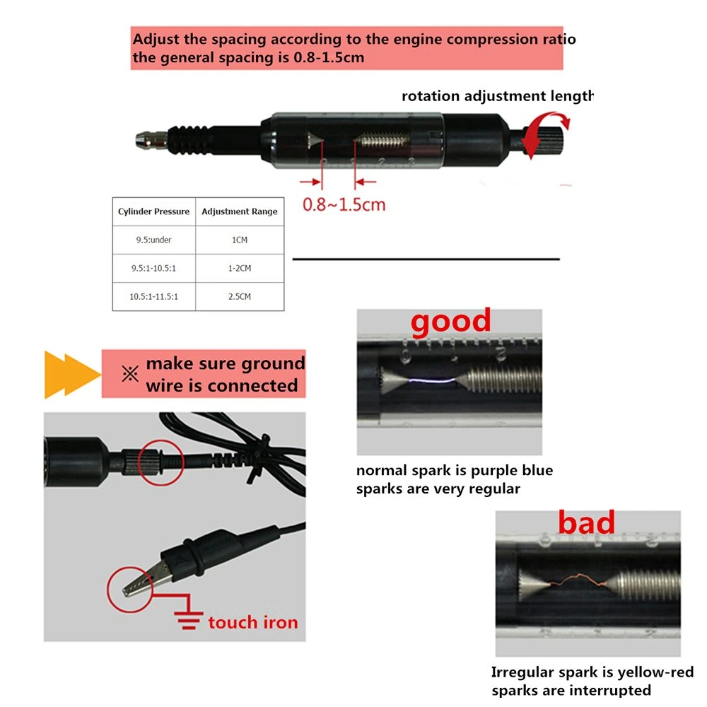 Nouvelle gamme d'étincelle de voiture réglable Test testeur de bobines de fils des bougies Outil de diagnostic du testeur du système d'allumage bobine d'outil de réparation