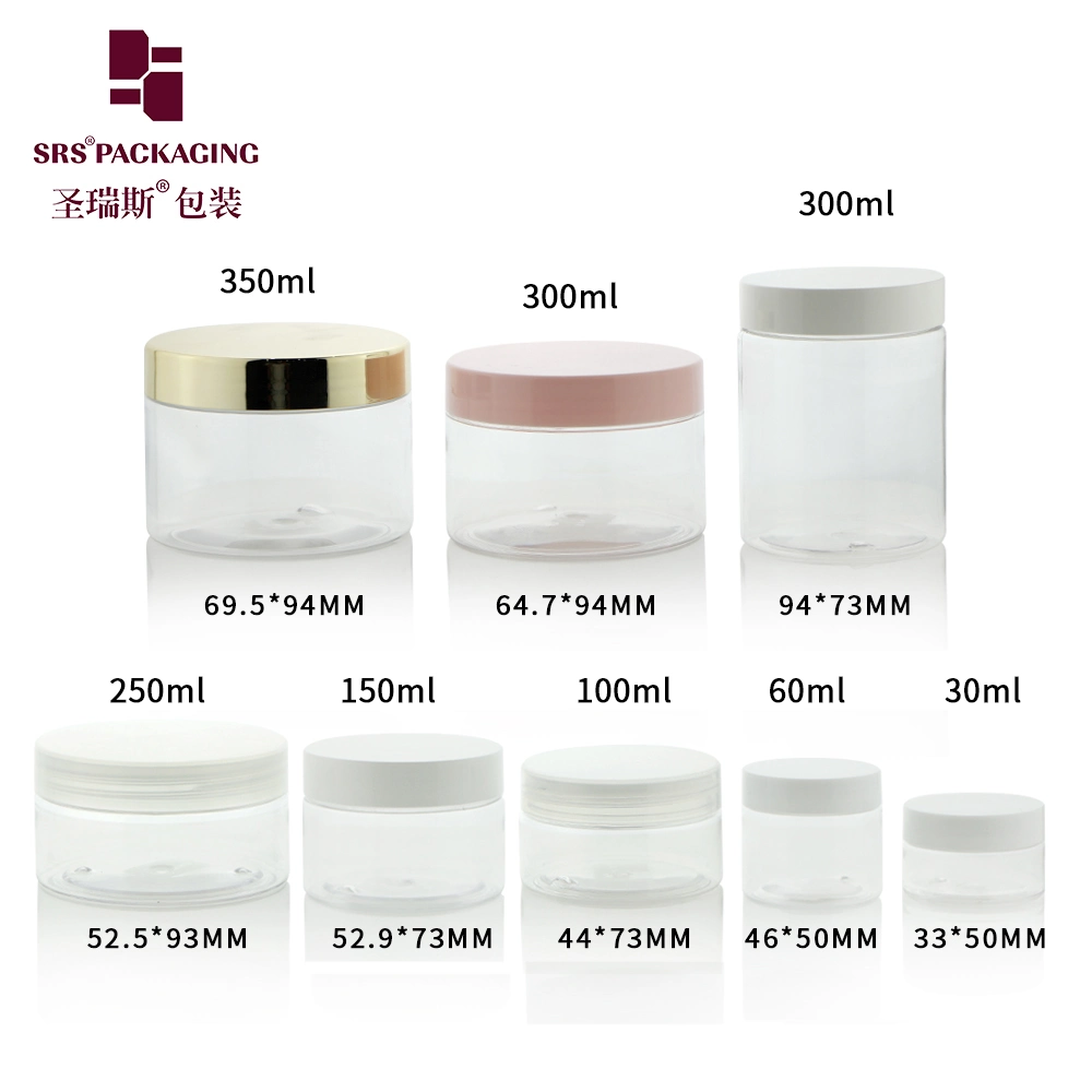 Clear PET Jar with Shiny Gold Lid Screw Cap Jar Set Food Grade Cosmetic Packaging 30g 60g100g 150g 250g 300g 350g