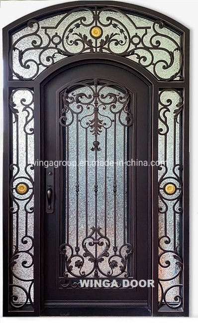 Popular Diseño de la mano forjado galvanizado en caliente de estilo occidental de la puerta de acero exterior de la puerta de fibra de vidrio de metal de hierro