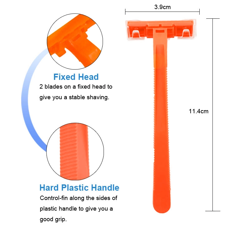 D206 Wholesale/Supplier Price Private Label Package Twin Blades Fixed Head Disposable Razor