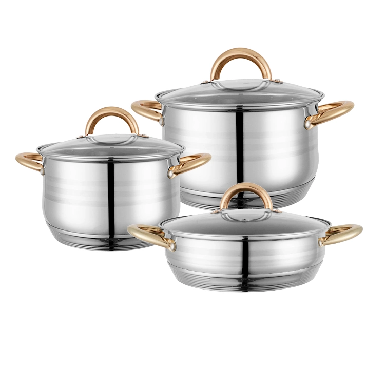 Juego de utensilios de cocina de 6 piezas para inducción de acero inoxidable, multicelda, resistente al horno, plata