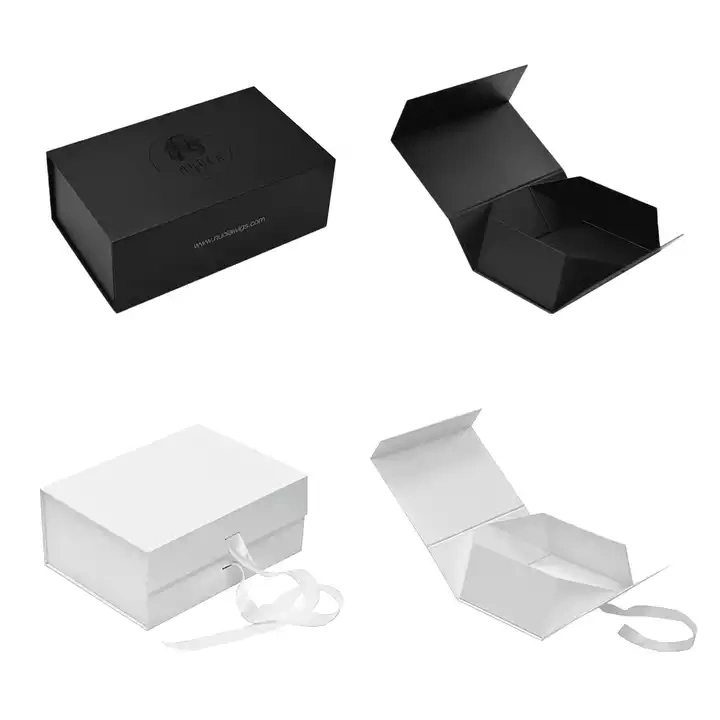 Magnetische Faltung Verpackung Geschenkbox, Kundenspezifische Faltschachtel mit Band, recycelbar gefaltet Box, Papier Geschenkbox, Luxus-Karton-Box, Werbegeschenk Faltbare Box