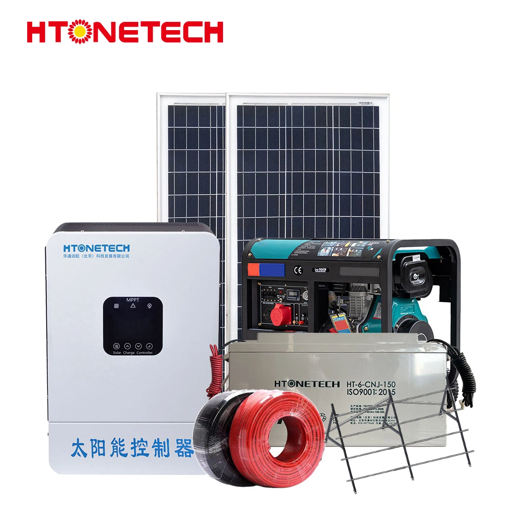 Htonetech off Grid Solar Power System 240V China 5000W 45026W 330W Monocrystalline Solar Panel 60 Cell 162kw Diesel Generator 40kw Hybrid Solar Panel System Kit