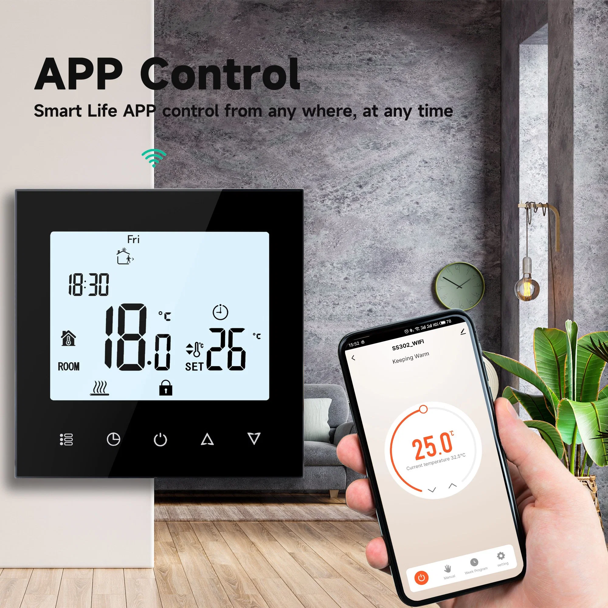 Floor Heating Touch Screen Thermostat 230V 16A with Switch Relay, OEM ODM Service