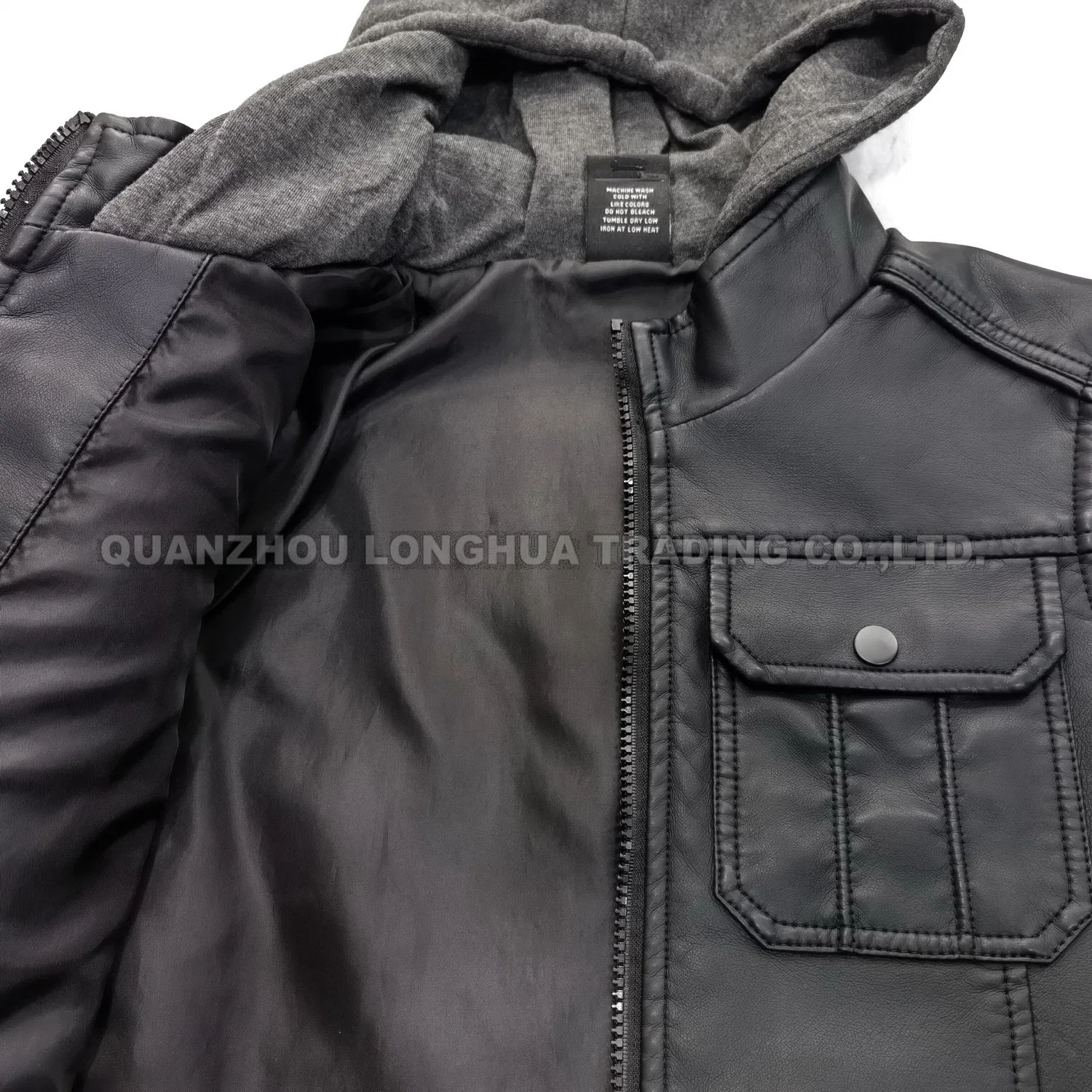 Herren Jacke Jungen Lederjacke Winter Mantel Schwarz PU-Bekleidung Mode Kleidung Kapuzenbekleidung