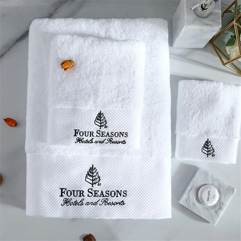 Made in China Cheap Price White 100% Cotton Custom Logo Towel Gift Luxury Hilton Hotel Towel Sets, Hotel Bathroom Bath Towel Bathrobe Hand Washing Face Towels