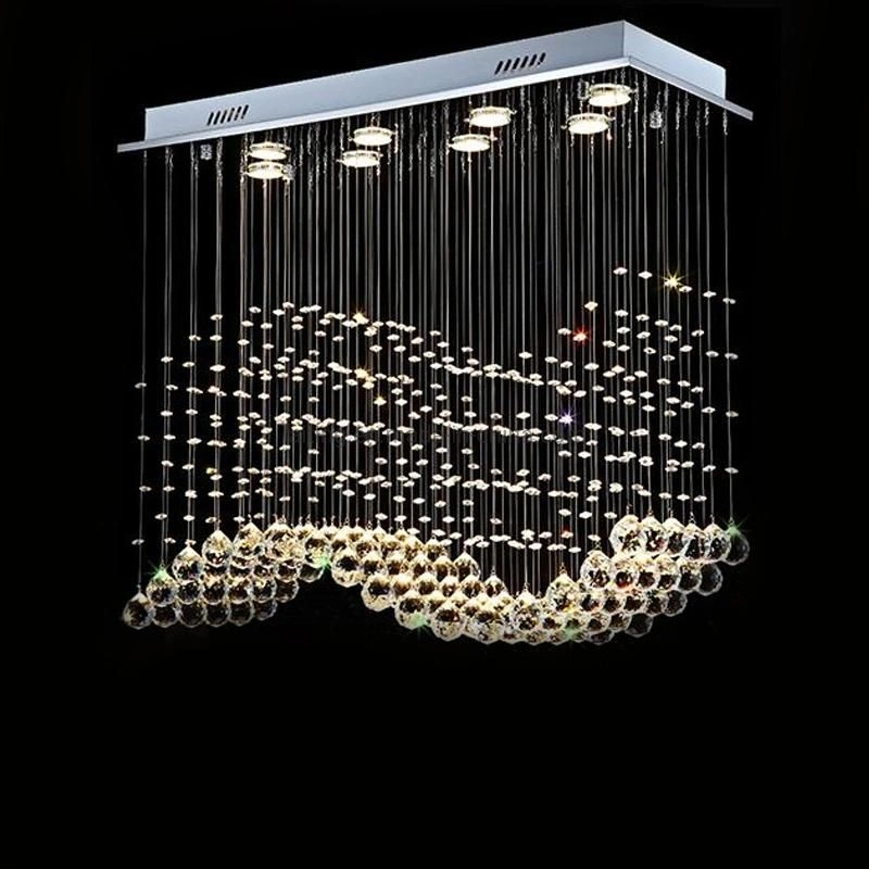 Moderne Wave K9 Kristall Hängedraht Ball quadratische Pendelleuchte Beleuchtung Regal Regen Tropfen Vorhang Glas Kronleuchter LED-Licht