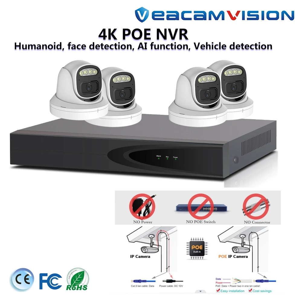 IP66 Waterproof CCTV Camera Kit 4CH 4.0MP 24h Full Color Night Vision IP Camera Kit Set 4MP HD Outdoor Waterproof Street Luminous Monitor Security System