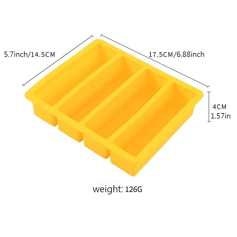 Plateau rectangulaire à 4 empreintes et bandes longues pour cube de glace silicone Ice Moule pour bacs à cube avec couvercle