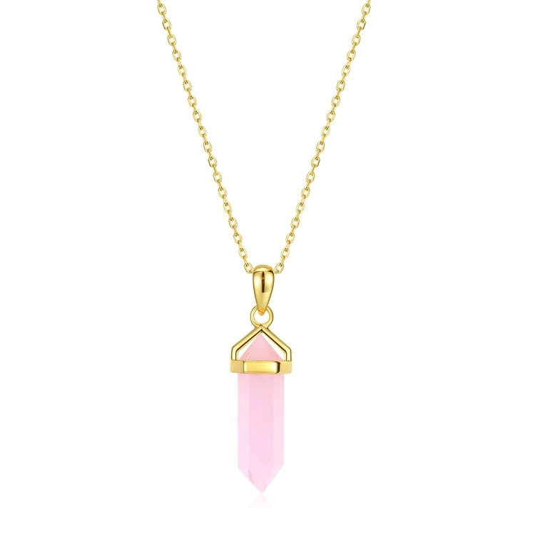 Péndulo mayorista Artificial Crystal Point Colgante mujeres bala forma sintética Cuarzo rosa hexagonal Prisma Piedra colgante