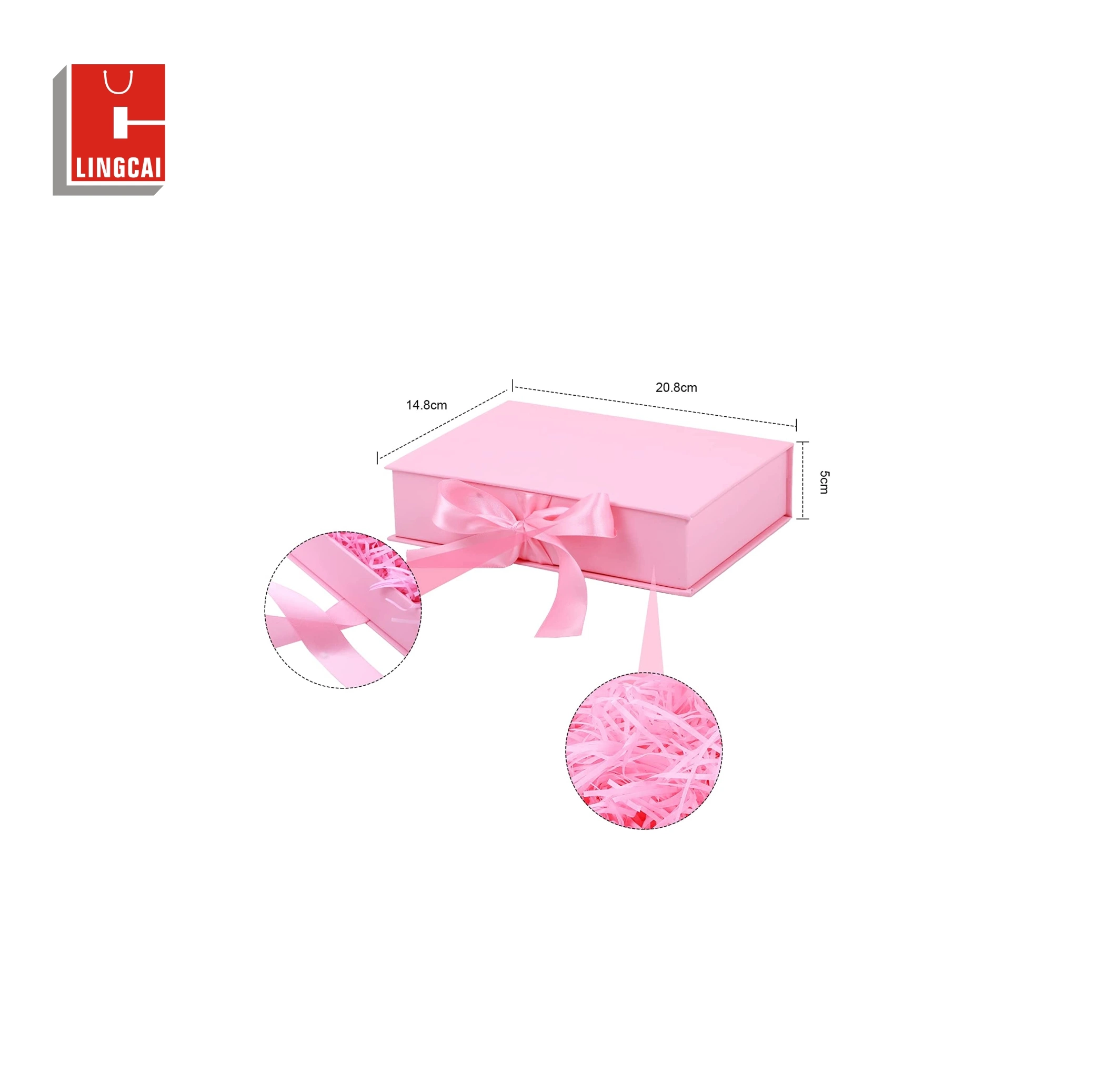 Foldable Customzied Pink Rigid Paper Gift Box with Paper Bag